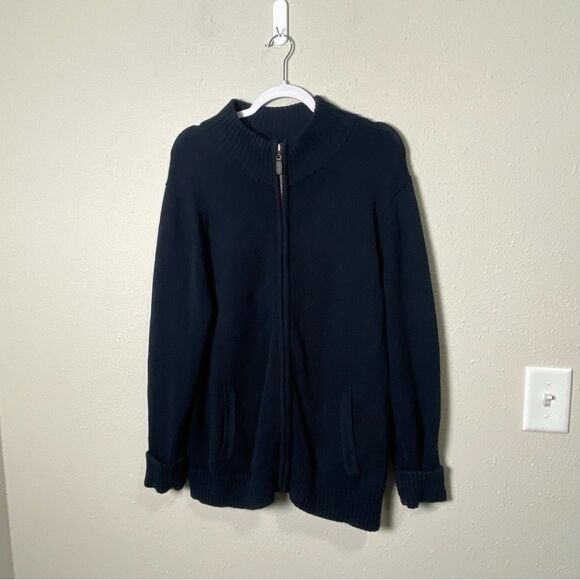 Vintage L.L Bean 100% Cotton Zip Front Navy Blue Knit Cardigan Sweater Men's Lrg - Picture 9 of 14